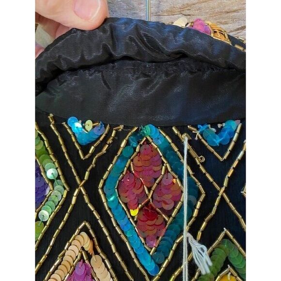 New Original VTG Medium Mary McFadden Multicolor Silk Chiffon Sequined Jacket - Picture 11 of 16